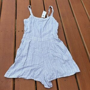 Hollister Blue and White Striped Romper with Pockets